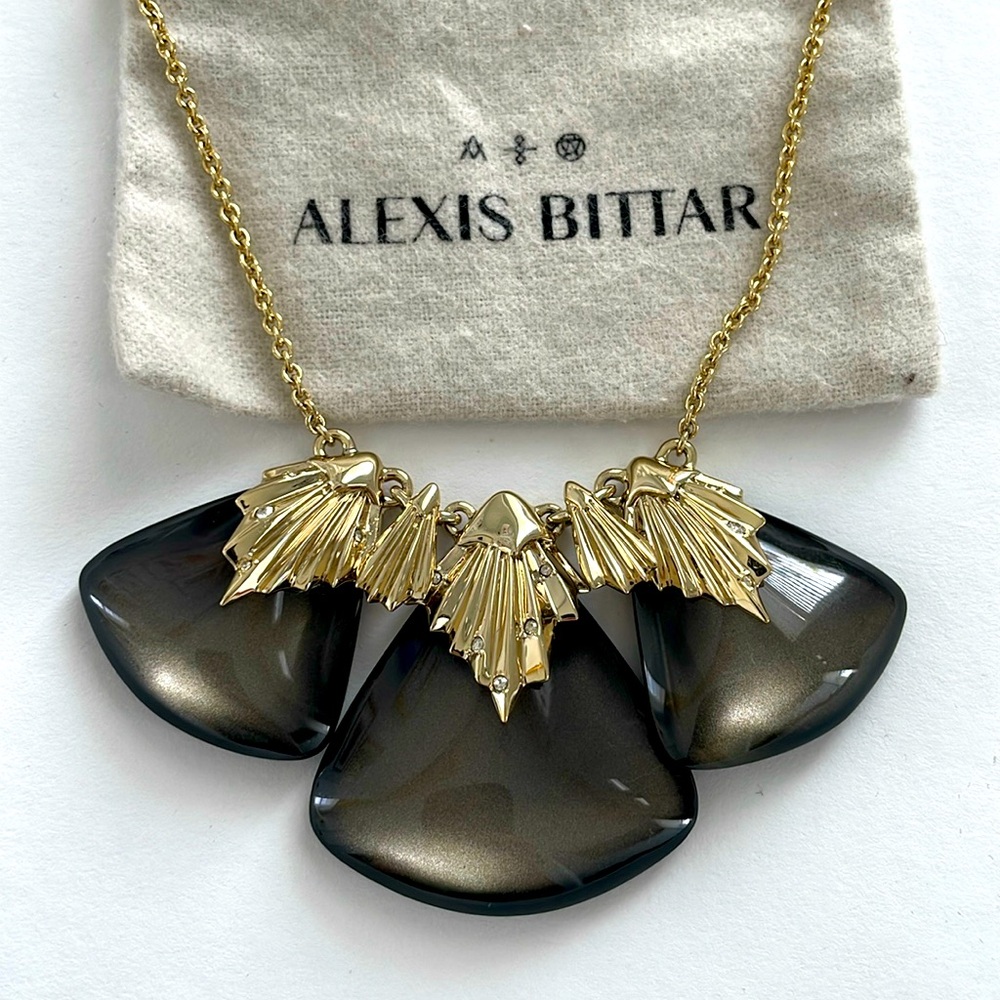 Alexis Bittar Lucite Crystal Gold Tone Pleated Collar Necklace